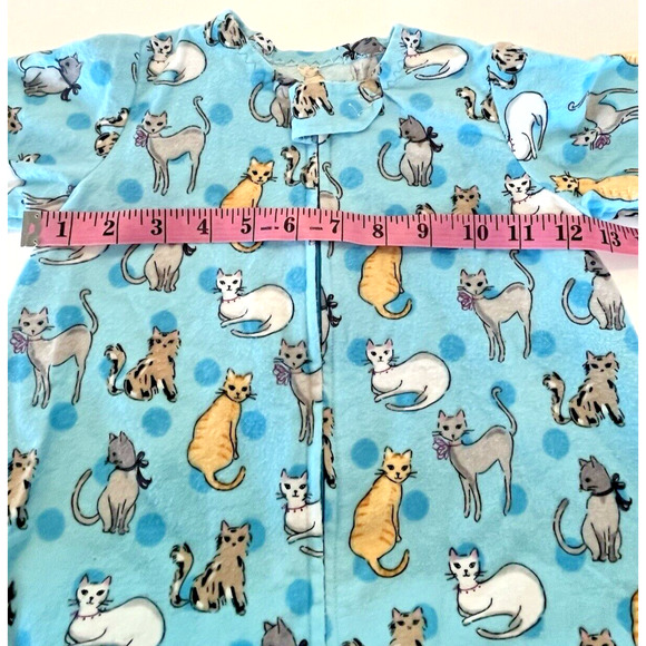 Vintage Homemade Blue Flannel Baby Bunting Cat Print Zip Snap Blanket Soft - Picture 6 of 9